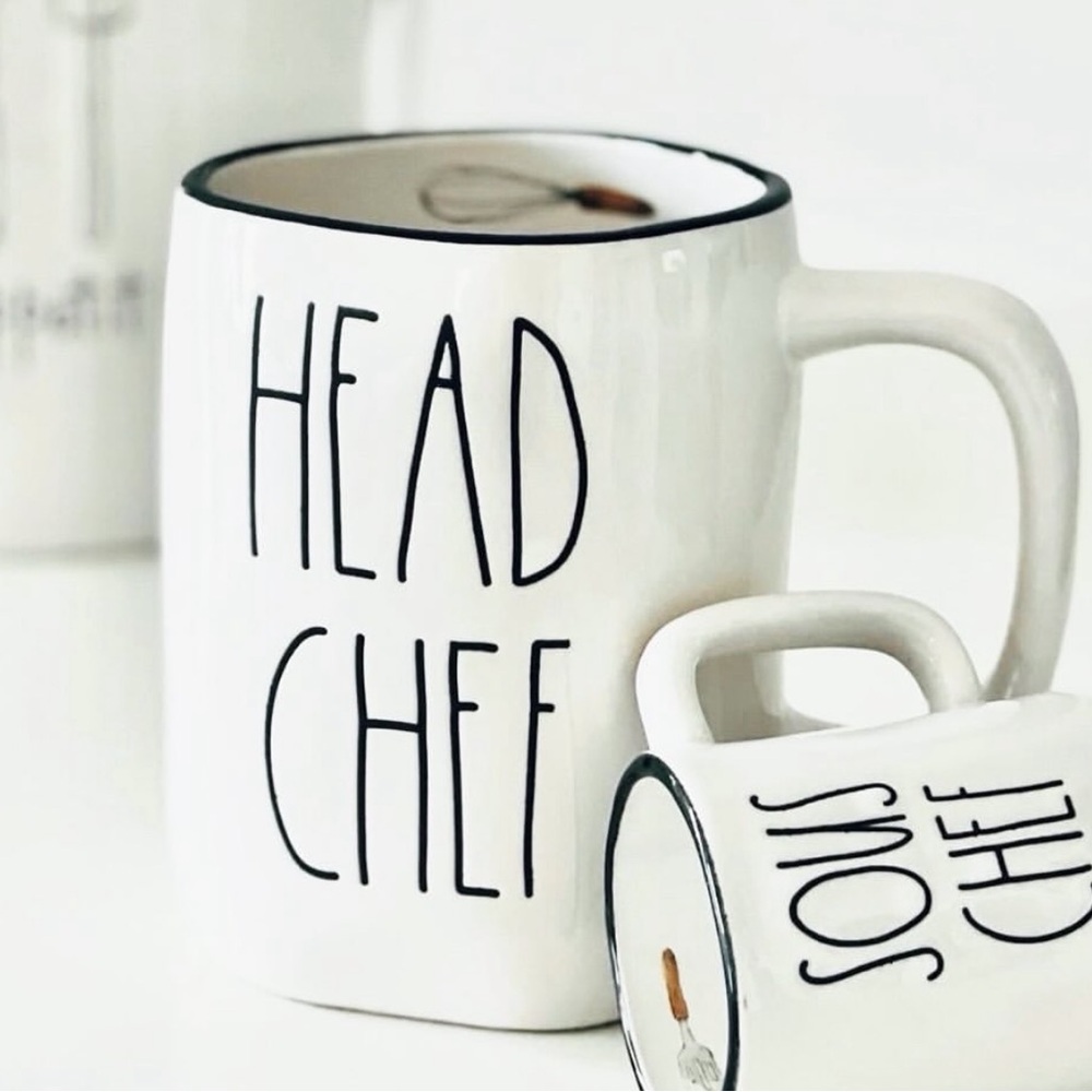 NEW Rae Dunn HEAD CHEF white ceramic coffee/tea mug/cup (whisk colored rim)